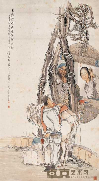 钱慧安 庚子（1900）年作 风尘三侠 立轴 147×82cm